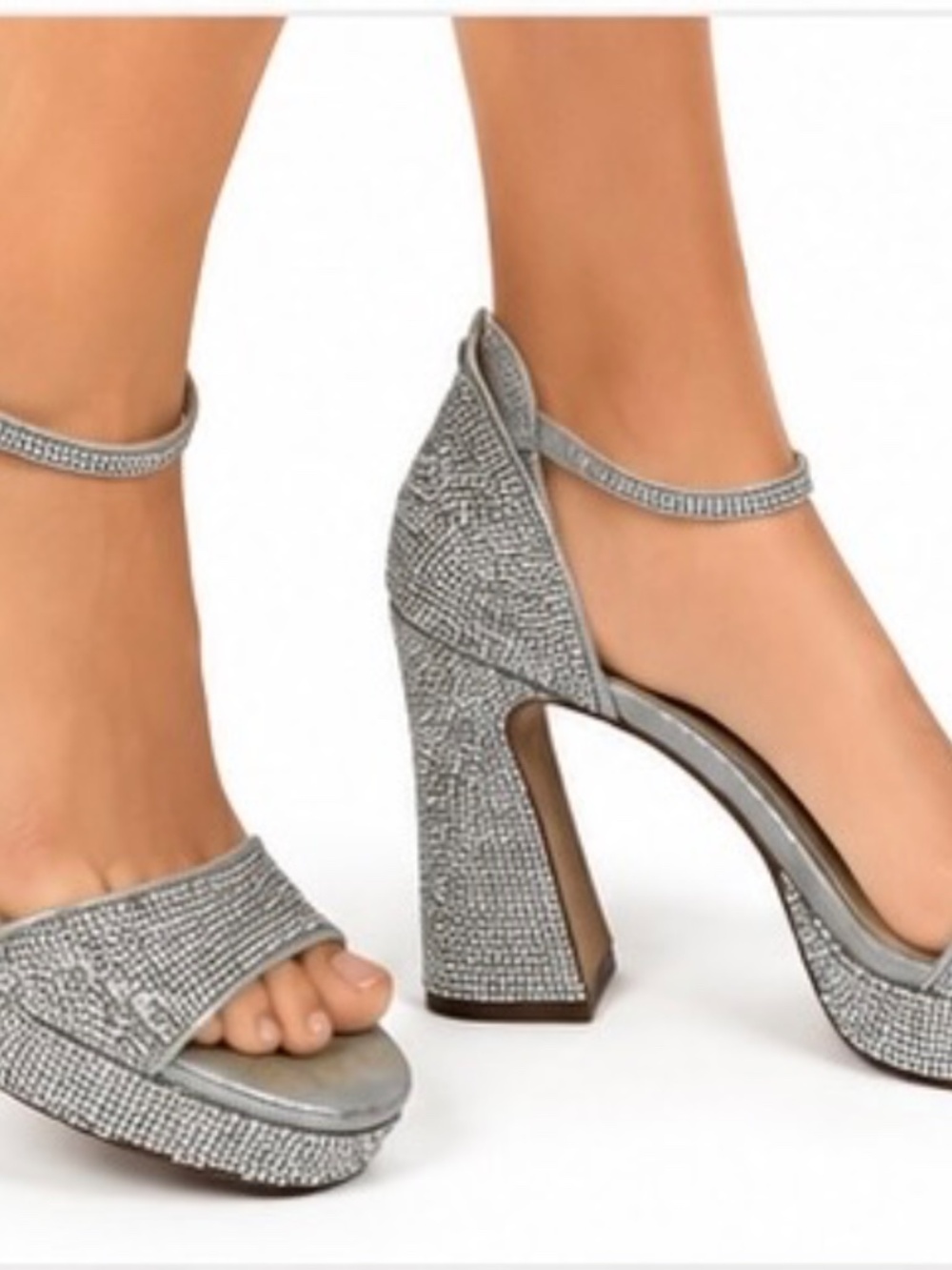 Jessica Simpson Silver Rhinestone Platform Heels Size 9